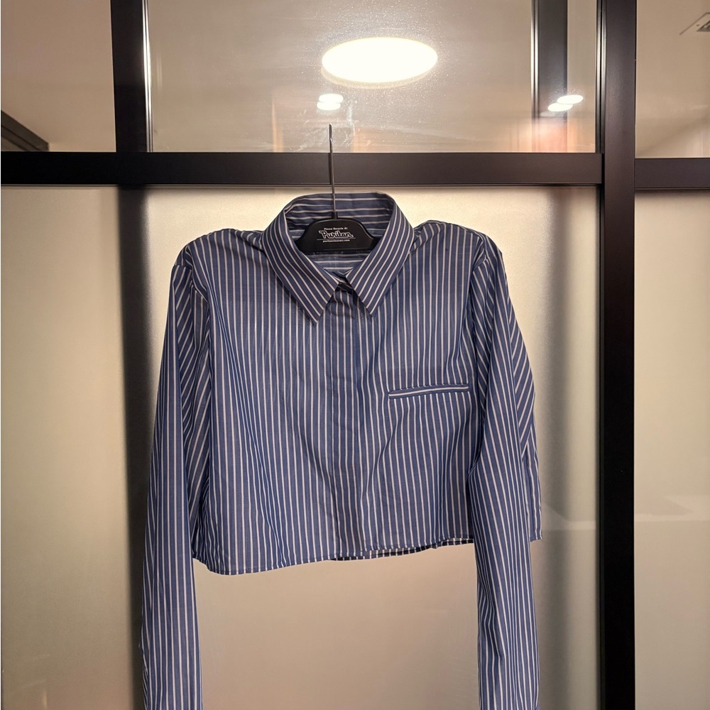 Zara Blue and White Striped Shirt